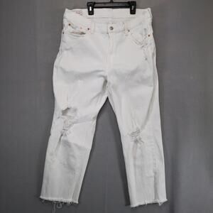 Gap Cheeky Straight High Rise White Jeans Women's 18R Stretch 37x26 Crop Raw Hem